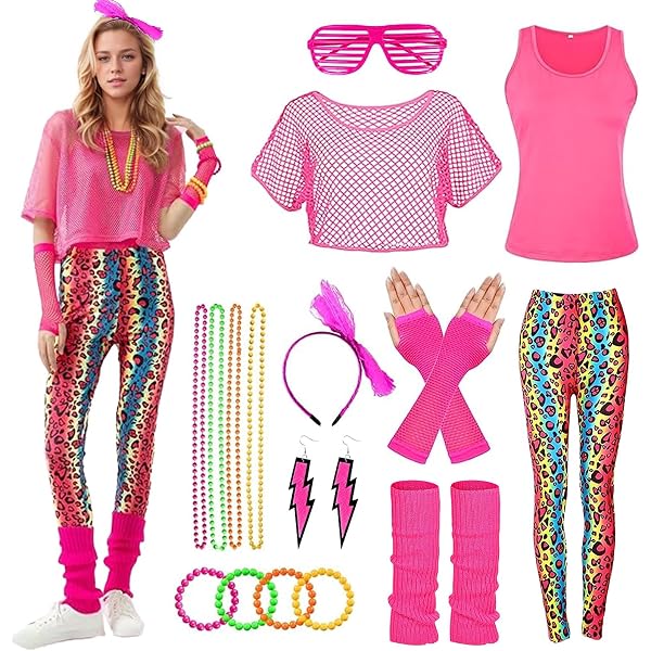 Widmann Milano 80er Jahre Partykostüm – Disco Girl Outfit In Größe L Mit T-Shirt & Accessoires