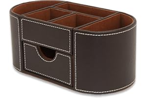 OSCO Brązowy organizer na biurko ze sztucznej skóry z szufladą, porządek na biurku, pojemnik na długopisy, pojemnik na przybory do makijażu, 6 przegródek, organizer na artykuły pa, wys. 10 x