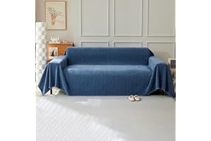 VanderHOME Pokrowiec na sofę w jednolitym kolorze, z dekoracyjną narzutą na łóżko, wielofunkcyjny koc na sofę szenilową, idealny na sofę, kanapę, ławkę i łóżko, 230 x 300 cm, niebieski