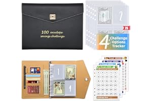 DOZNOZRI 100 Envelopes Saving Challenge Tracker Sheet 5050/500/1000/10000 A5 Money Saving Challenge Wallet UK with Numbers,100 Envelope Challenge Binder for Budgeting Planner & Saving Money (Black)