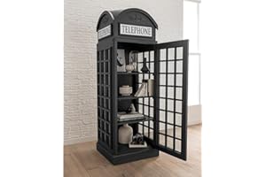 Homesdirect365 Drinks Cabinet - Telephone Box Design (Black) | Home Bar | Bar Cabinet | Home Bar Unit | Drinks Cabinet for Living Room | Bar Cabinets | Wine Cabinet | Wine Holder