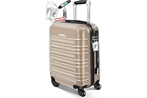 KESSER® Handgepäck Reisekoffer Hartschalen-Koffer Inkl. Kofferwaage + Gepäckanhänger | Trolley Gepäck Rollkoffer Zahlenschloss 4 Rollen ABS Teleskopgriff | 55x40x25cm / 55 Liter Champagne