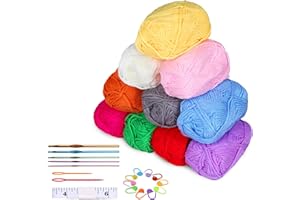 HCSSZ Crochet Yarns,10x25g 4-Strand Wool Balls with Colorful Crochet Hooks,Stitch Markers,Tape Measure,Big Eye Needles,Suit for Beginners Adults Kids to Knit Doll,Blanket,Handbag,Pet Clothes,Coaster