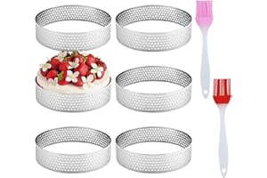 EASYKEENECOM 6 Piezas Ø 8 cm Moldes Perforados Tartaletas, Aros para Tartas en Acero Inoxidable 430, Moldes para Tartas Pasteles Mini Tartas Mini Pizzas Muffins