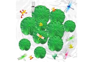 GZGXKJ 22pcs Floating Pond Plants Fake Pond Outdoor Artificial Pond Plants Water Plants for Small Ponds Simulation Frog, Dragonfly for Park, Pond, Pool, Aquarium Decoration