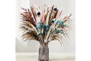 Kiswleon 110 styck Pampasgräs, stora torkade blommor, 44 cm, Boho-dekoration med slöja, Bunny-Tails-torkade blommor, brun Pampasgräsdekoration för vardagsrum, korridor, matbord, badrumsdekoration