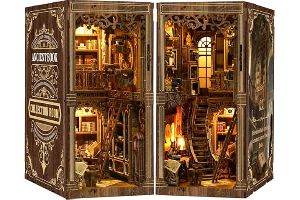 Teoryieer Book Nook Bibliothèque Ancienne avec Lumières, Puzzle 3D DIY Maquette en Bois Miniature à Construire, Serre-Livres Diorama Décoration Salon, Cadeau Intellectuel et Raffiné