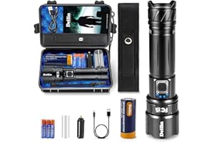 Deilin Lampe Torche Led Ultra Puissante, Haute Luminosité Lampe Torche Led Rechargeable, Super Lumineuse, Zoomable, Longue Durée, Étanche à l'Eau et 5 Modes de Fonctionnement pour les