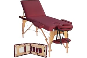 Yaheetech 3-strefowy stół do masażu, przenośna ławka do masażu, z regulacją wysokości, z zagłówkiem i zdejmowanymi podłokietnikami do fizjoterapii, burgundowa czerwień