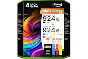 ‎RUDGUZ Printer Cartridges 924e 924 Multipack with Chip Compatible with HP 924 Cartridges for HP OfficeJet Pro 8122e Cartridges 8120e 8132e 8130e 8124e 8125e 8134e 8135e (924e Black Cyan Yellow Magenta, Pack