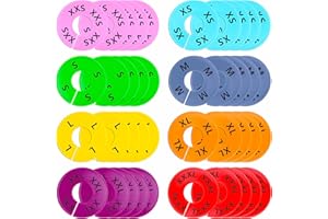VANTASII 40 Pack Round Colorful Plastic Clothing Size Closet Rack Dividers Hangers, 8 Assorted Colors, Preprinted in 8 Sizes XXS, XS, S, M, L, XL, XXL, XXXL (Outer 3.5”, Inner Diameter 1.38”)