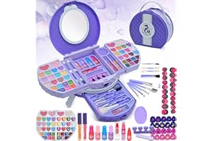 AMERRLY Kinderschminke Set Schminkkoffer Mädchen, 66 Stück Dresser Modell Schminkkoffer Mädchen, Waschbar und Sichere Kinder Make-up Spielzeug für Mädchen 3+ Jahre, Weihnachten Geburtstag Mädchen Geschenk