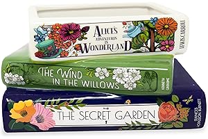 STEEL MILL AND CO. Steel Mill & Co Original Small Decorative Book Shape Planter, Ceramic Planter for Home Decoration, Cute Bookshelf Accent, Unique Planter for Book Lovers, Alice / Wind in