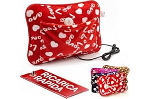 TEMPO DI SALDI Borsa Acqua Calda Elettrica 27x20 cm con rivestimento Peluche Ricaricabile in 10 Minuti, Scaldamani Elettrico con Tasche, Scaldino Pancia, Boule Acqua Calda Elettrica