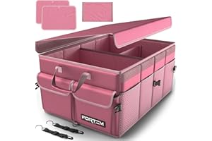 FORTEM Organizador Maletero Coche, Caja Plegable SUV con Compartimentos, Accesorios Auto Mujer Hombre, Tela Oxford 600D, Base Antideslizante, Correas Ajustables, Tapa Suave (50L)
