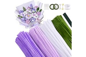 Dalababa 400 Pcs Pipe Cleaners for Craft Flowers, 30cm Flexible Pipecleaners for Tulip Bouquets, Chenille Stems Kit for DIY Decorations Gift - Purple, White, Green