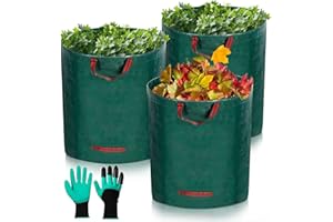 JOYBOY Sacs de Jardin,Sacs à Déchets de Jardin,3x300L Résistants,Pliable et Réutilisable,Comprend 1 Paire de Gants de Protection