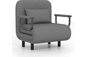 Fabulcozy Divano Letto Singolo Convertibile 4 in 1 – Poltrona-Letto Pieghevole con Cuscino, Schienale Reclinabile, Pouf Trasformabile per Camera da Letto o Ufficio, 60L x 68P x 87A cm（Grigio）