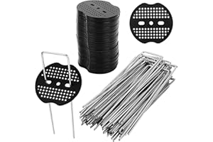 BUCOMTU 50 Pièces Piquets de Jardin avec 50 Rondelles,Garden Pegs Piquets de Fixation en Acier Galvanisé pour Le Jardin, Le Paillis et Le Gazon Artificiel,Fixation des tuyaux,150x40mm Ø 2.5mm