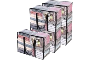 Vieshful 5 Paquetes Claro Bolsas para Guardar Ropa con Asa Reforzada 46 x 38 x 23cm Organizador de Vinilo para Edredón Manta de Edredón Bolsas Móviles Transparentes con Cremallera Resistente