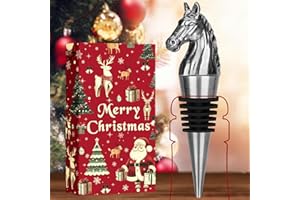 LULLEA Bouchon de bouteille de vin en forme de tête de cheval emballé de Noël, Cadeau de Noël pour homme et femme, Argenté avec emballage de Noël et carte de Noël