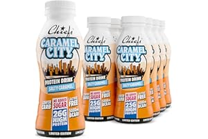 Boisson protéinée - Chiefs Milkshake Caramel Salé - Sans sucre ajouté et sans lactose - Riche en protéines avec 26 g de protéine - Bouteilles de 8 x 330 ml - Délicieux goût crémeux