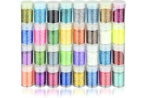 RAINPOP 32 Stück Bastel Glitzer, 32 Farben Glitzerpulver Set, Glitter Bunte zum Basteln, Feine Glitzer für Epoxidharz, Bunte Glitzerpuder zum Basteln für Gießen, Dekoration, Karten, Papier, Nagelkunst