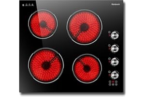 Karienvir Piano cottura vetroceramica 4 fuochi, 60 cm, Comando a distanza, 9 livelli di potenza，Pausa, Timer da 99 minuti, Blocco di sicurezza