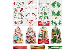 DERAYEE 120 Pezzi Sacchetti Trasparenti per Confezioni,Sacchetti Biscotti Natale,Bustine Alimentari di Cellophane per Regali Caramelle,Sacchettini Cravatte Natalizi