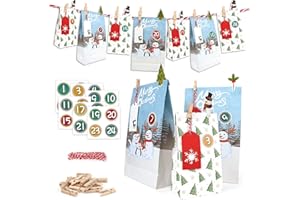 ONEHAUS Calendrier de l'Avent à remplir de Grands Sacs en Papier Cadeau pour remplir soimême des Sacs à Main Penguin Advent