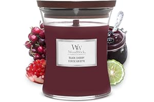 WoodWick Średnia świeca zapachowa w kształcie klepsydry, czarna wiśnia, z trzaskającym knotem, czas palenia: do 60 godzin, prezenty dla kobiet