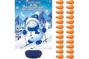 Faccito Weihnachten Party Spiele für Kinder Stecken das 53,5 x 71 cm Weihnachten Poster 24 Wiederverwendbare Aufkleber Augenbinde für Winter Aktivitäten (Pin The Nose on The Snowman)