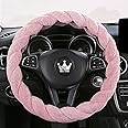 HighnessHwoo Luxury Fluffy Winter Car Steering Wheel Cover for Women Soft Warm Plush Cute Auto Accessories for Vehicle, Sedan, Universal, Fuzzy, Anti Slip, Pink, Standard Size(37-38cm)