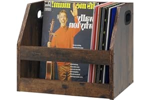 YMYNY Holz Record Aufbewahrungshalter, Vinyl Album Box Kiste mit Griff, Buch Regal Desktop Organizer Trapezoid LP Record für Ordner, Bücher, Fotoalben, Rustikal Braun, 38×29×29CM HCD001H
