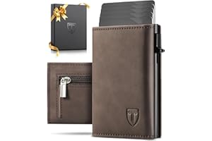Tomylv Portafoglio Uomo, RFID Magnetica Portafoglio Uomo Slim, Porta Carte di Credito Uomo - ID Window, Tasca portamonete con cerniera, Scomparto per Banconota - Marrone