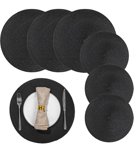 Sourcing Map 8 Pcs Placemats, 13.7 Inch PVC Placemats Round Braided Place Mats Non-Slip Heat Resistant Place Mats Washable Table Mats For Dining Table