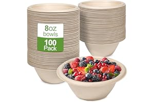 GREENESAGE 100 ciotole di carta usa e getta marrone, 230 ml, in canna da zucchero, usa e getta, per zuppe, compostabili, rotonde