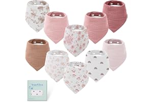 Yoofoss 10 Pcs Bavoirs pour Bébé 100% Coton Bavoirs Triangle Bandana Serviette de Salive Avec Boutons pour Fille Garçon Enfant Bébé 0 à 3 Ans