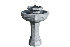 Primrose 75cm Solar Powered Castille Bird Bath Outdoor Garden Water Feature with LED Lights & Battery Backup