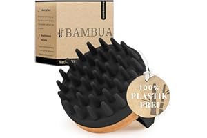 ‎BAMBUA BAMBUA Kopfhaut Massagebürste - (Anti-Schuppen Effekt) Kopfmassage Bürste - Zur Kopfmassage beim Duschen - Premium Scalp Massager - Utensilienset Massage inkl. E-Book „Gesunde Kopfhaut“ (Schwarz)