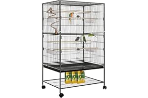 LIFERUN Vogelkäfig groß, Vogelkäfig aus Metall, Vogelbauer mit 4 Rollen, Wellensittich käfig mit Futternapf, Käfigspielzeug, Spring-Schaukel für Vogel mit 2 Türen 4 Holzstangen, 132 x 78 x 52 cm