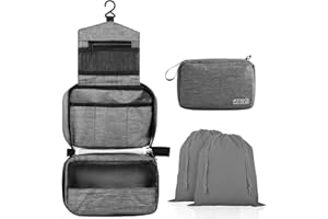 Januts Hanging Travel Toiletry Bag for Women Mens Wash Bag Make up Bags Waterproof Travel Toiletries Makeup Bag Girls Multifunctional Cosmetic Organizer with 2 Drawstring Bags Grey
