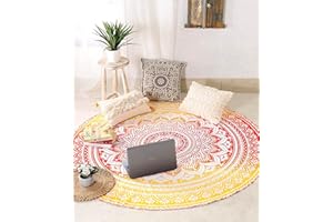 raajsee Orange Round Beach Tapestry Hippie/Boho Beach Blanket Mandala/Indian Cotton Throw - Round Tablecloth/Home Decor/Indie Rug Yoga Mat Meditation Picnic Rugs 178 CM / 70 INCHE Circle