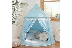 LIONHERZ® DAS ORIGINAL Spielzelt für Kinder, atmungsaktiv aus Baumwolle&Hanf | Prinzenschloss mit Fiberglasstangen, Tasche, Matte und Deko | stabiles Tipi Jungen Indoor (Himmelblau, mit Zubehör)