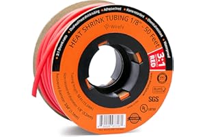 Wirefy Gaine Thermorétractable Etanche 3,2 mm - 3:1 Tube Thermoretractable à Double Paroi - Revêtement Adhésif - Gaine Thermo - Rouge - Rouleau de 15 m