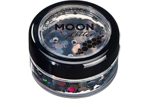 Okrągły holograficzny brokat Moon Glitter (brokat księżycowy) - 100% kosmetyczny brokat do twarzy, ciała, paznokci, włosów i ust - 3g - czarny