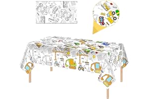 MORAINJAY Papier Tischdecke zum Ausmalen,137x274cm Ausmaltischdecke zum Kinder Beschäftigung,Rechteck Wasserdicht Rätsel Tischdecke,Ingenieurfahrzeug Thema Partydekorationen beim Kindergeburtstag