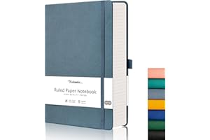 HIUKOOKA A5 Lined Notebook College Ruled Thick Journal Extra Hardcover Composition The Notebooks with 1 Free Sticky Note Book 320 Pages 100gsm Paper Faux Leather, Inner Pocket 14.6 × 21 cm, Grayblue