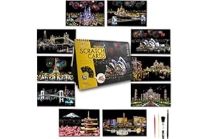 DESINIK Scratch Art Book for Adults-Rainbow Scratch Painting Kit, DIY Craft Kit with 1 Rainbow Scratch Book and 4 Tools, Landmark City Series