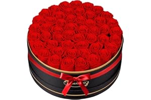 MAMAMIKO 50 Forever Real Rose Round Box, Eternal Preserved Red Roses Flowers, Rose Gifts for Her Woman Wife Girlfriend on Birthday, Anniversary, Valentine's Day, Mother's Day, Christmas